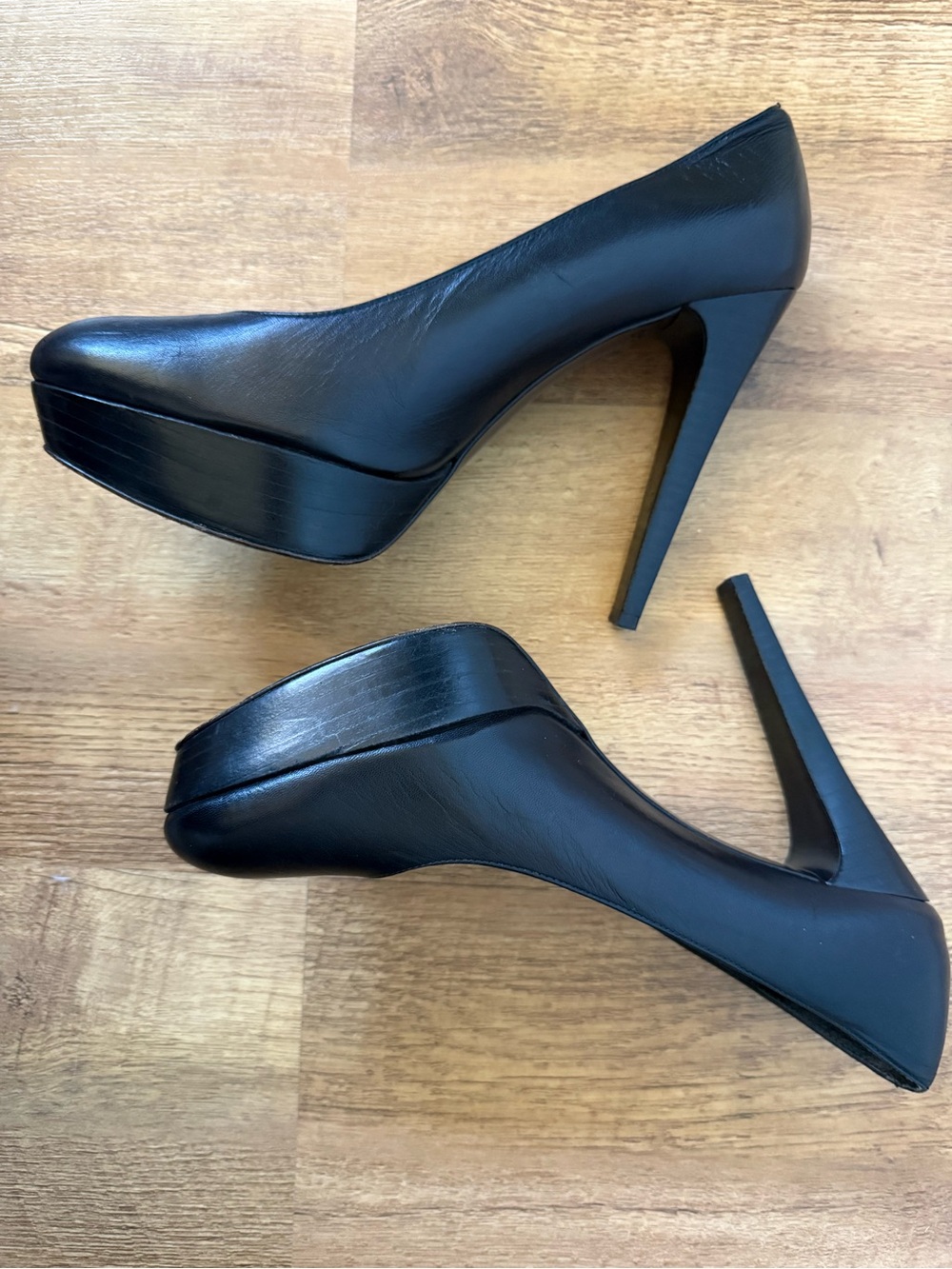 Stuart Weitzman Black Leather Platform Stiletto Heels